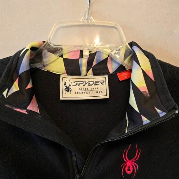 SPYDER WOMENS BLACK FLEECE PULLOVER  ZIP T NECK LONG SLEEVE SIZE XL NEON - Picture 2 of 10